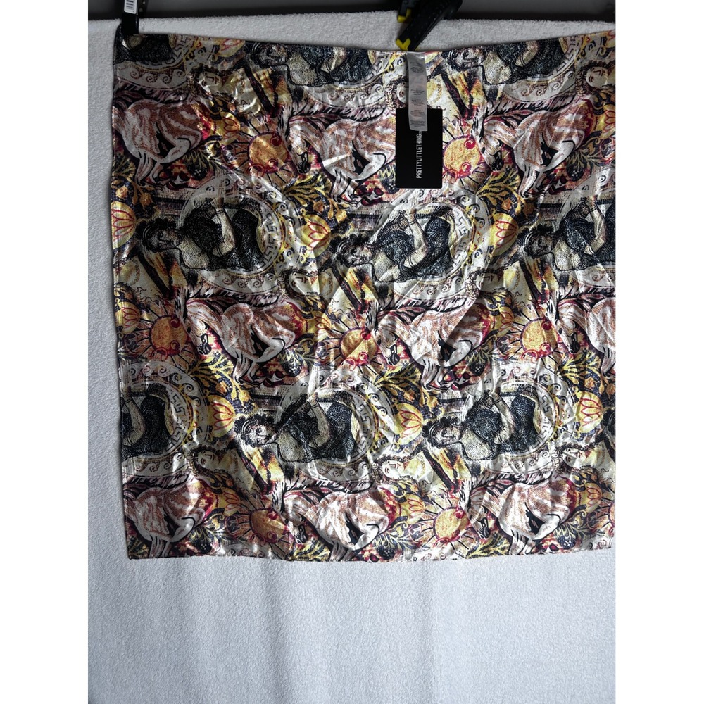 PrettyLittleThing Yellow Roman Horse Mosaic Print Satin Bandana Scarf